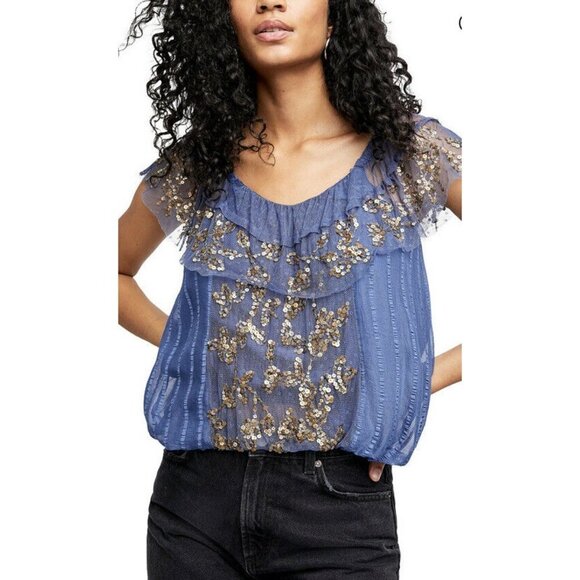 Free People Elisas Off-The-Shoulder Top Wild Moon M - Picture 4 of 5